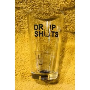 Brookstone Drop Shot, 16oz magnetic glass with plastic magnetic shot glasses